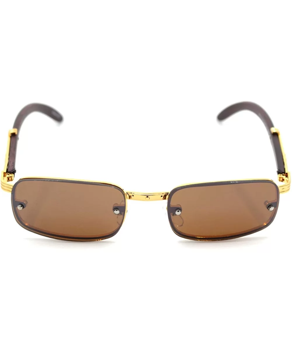 Mens Exposed Lens Narrow Rectangular Hustler OG Sunglasses - Gold Solid Brown - CC18TCMILHY $5.15 Rectangular