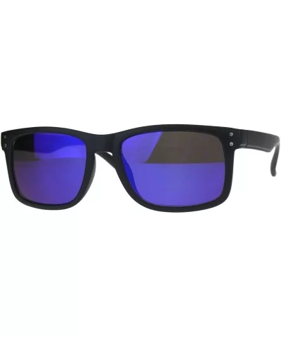 Mens Blue Color Mirror Rectangular Horn Rim Plastic Reading Sunglasses - Black - CN180WEO2YH $11.79 Rectangular