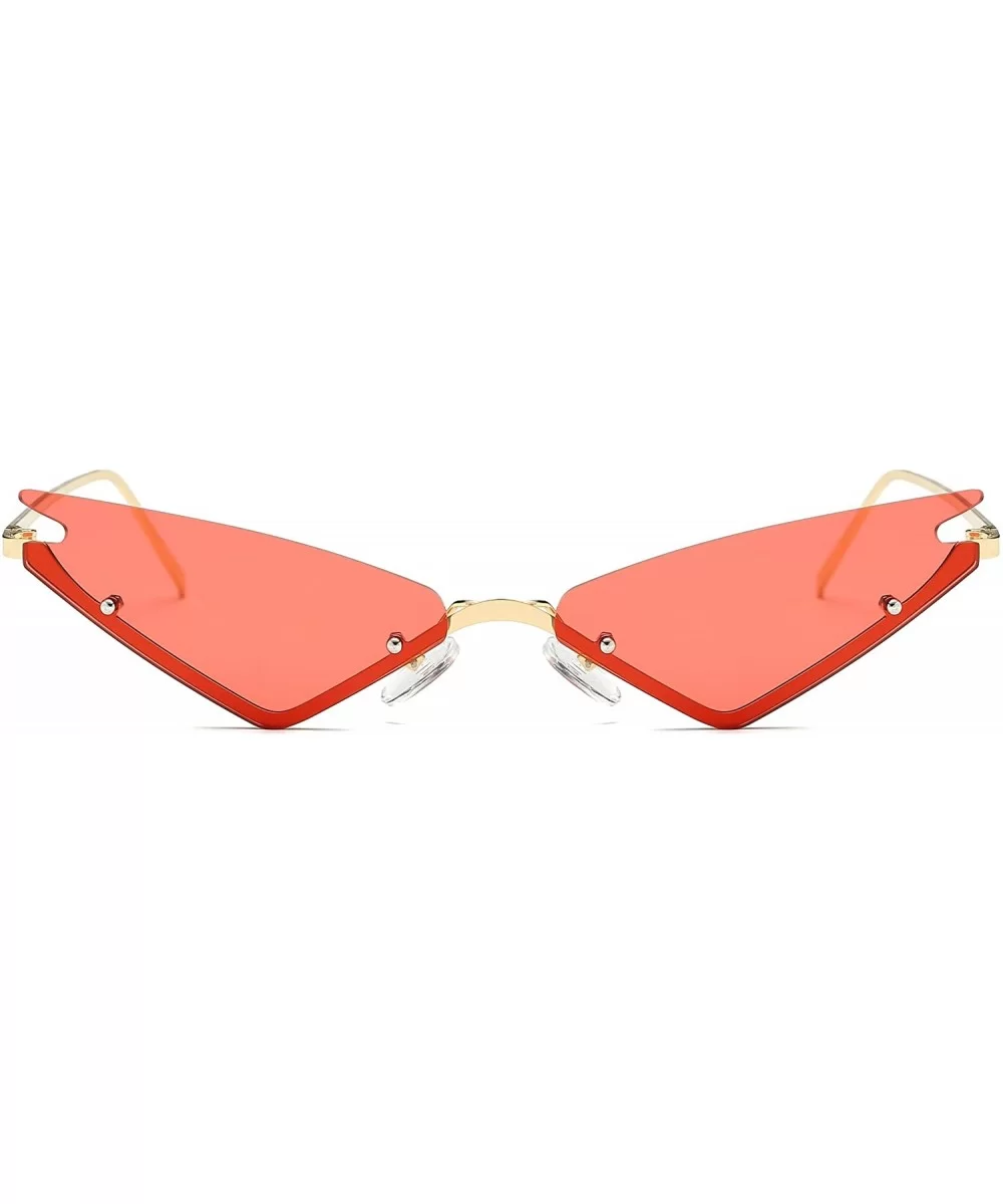 Small Cateye Sunglasses Futuristic Rimless Mirrored Lens - Red Clear Lens - CX18T5GOTGI $9.63 Square