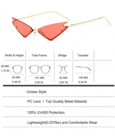 Small Cateye Sunglasses Futuristic Rimless Mirrored Lens - Red Clear Lens - CX18T5GOTGI $9.63 Square