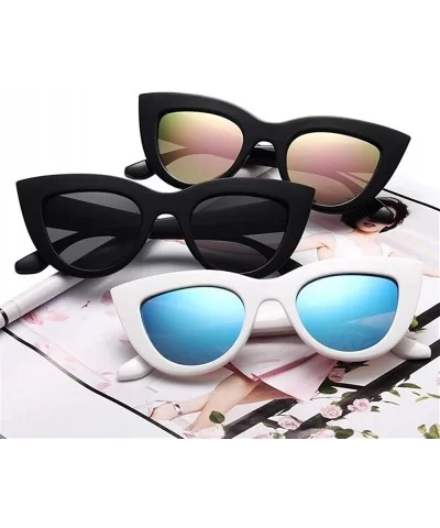 Women Cat Eye Sunglasses Retro Mirror Lens Sun Glasses Ladies Colorful Glasses UV400 - Black Gradual Gray - CE199O8MNGA $8.14...