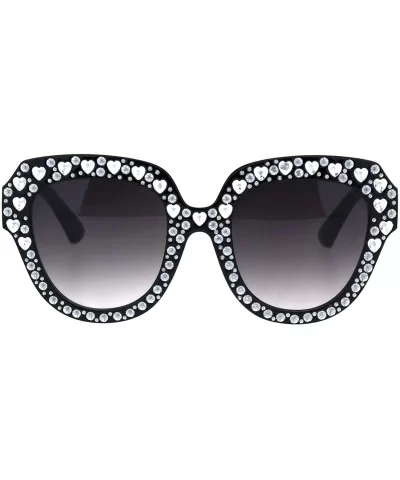 Womens Oversized Style Sunglasses Heart Design Butterfly Frame UV 400 - Black (Smoke) - CY18RQ3OW6K $6.51 Butterfly