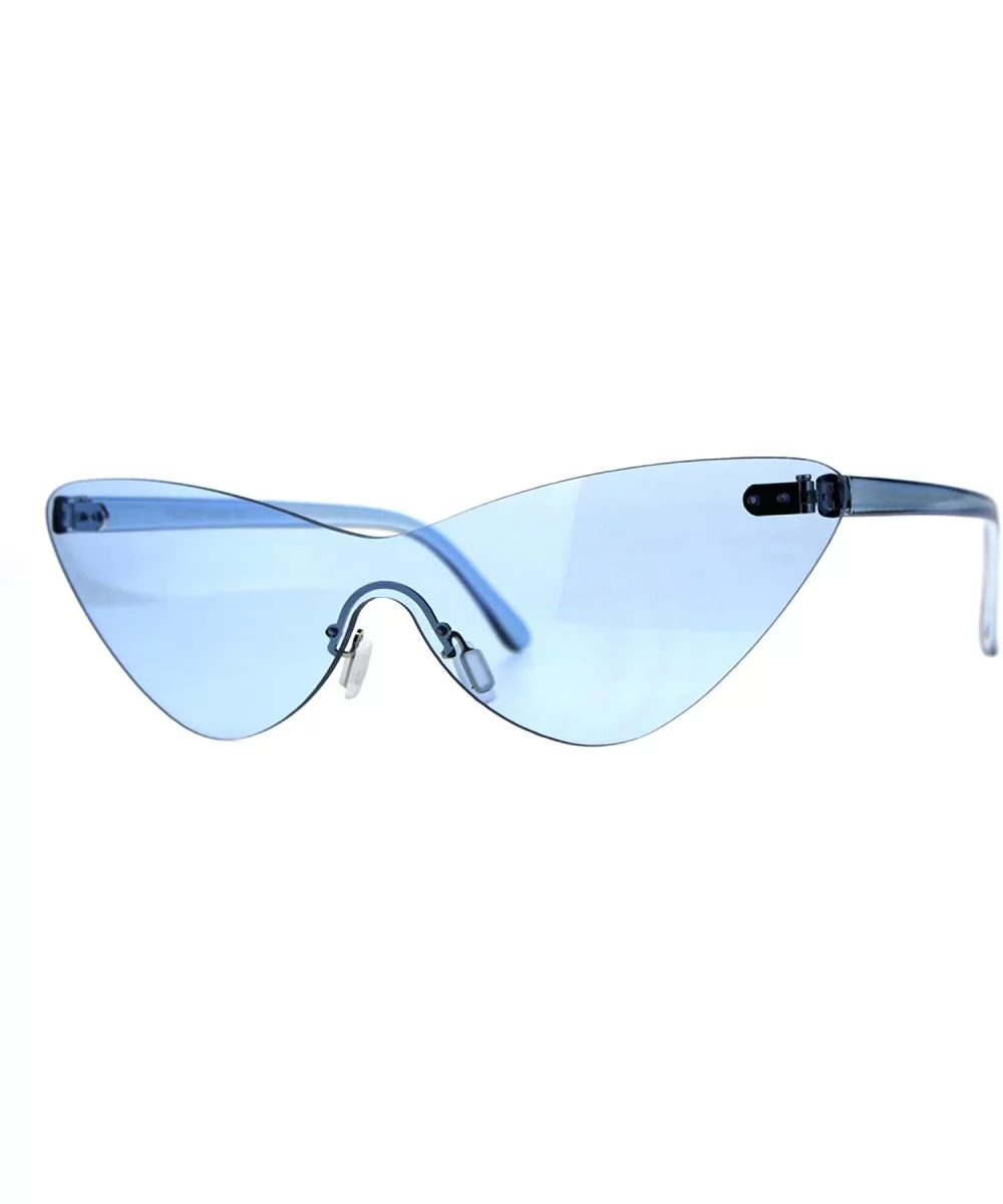 Rimless Cateye Sunglasses Womens Thin Monoblock Translucent Frame UV400 - Blue - CC18DKLKLM3 $8.94 Oversized