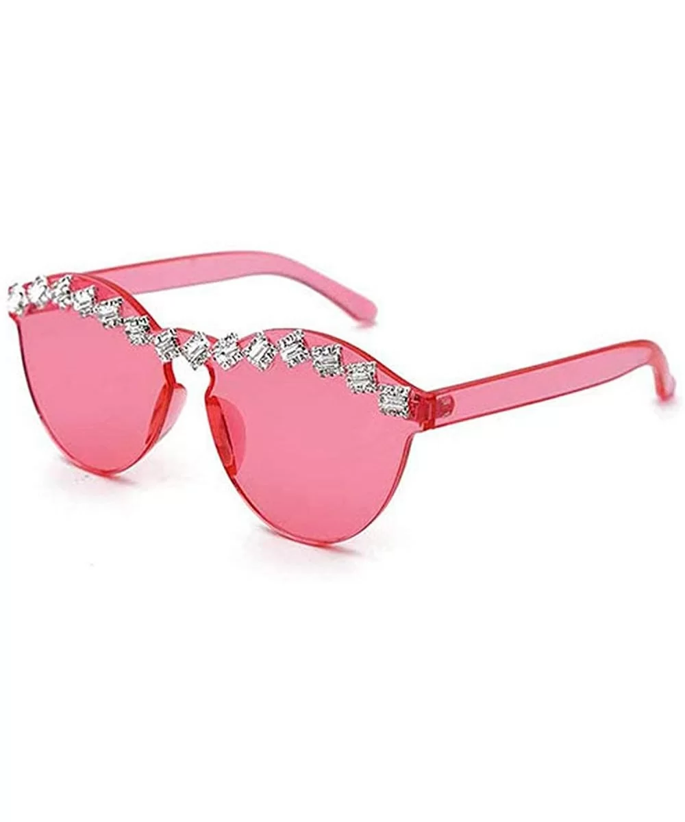 Fashion Party Rhinestone Rimless One-Piece Candy Colored Lens Luxury Diamond Metal Hinge Cat Sunglasses - C218Y4T8YNA $9.46 R...