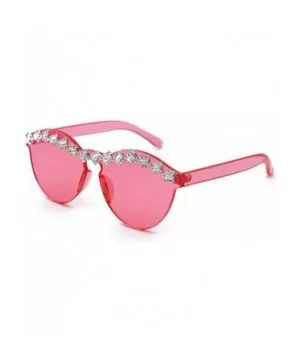 Fashion Party Rhinestone Rimless One-Piece Candy Colored Lens Luxury Diamond Metal Hinge Cat Sunglasses - C218Y4T8YNA $9.46 R...