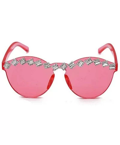 Fashion Party Rhinestone Rimless One-Piece Candy Colored Lens Luxury Diamond Metal Hinge Cat Sunglasses - C218Y4T8YNA $9.46 R...