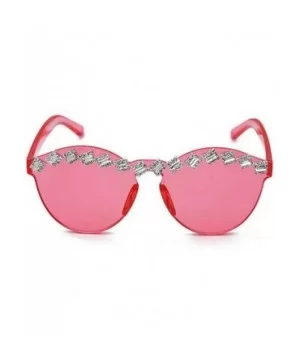 Fashion Party Rhinestone Rimless One-Piece Candy Colored Lens Luxury Diamond Metal Hinge Cat Sunglasses - C218Y4T8YNA $9.46 R...