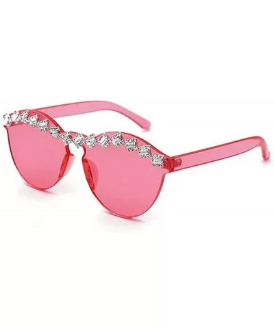 Fashion Party Rhinestone Rimless One-Piece Candy Colored Lens Luxury Diamond Metal Hinge Cat Sunglasses - C218Y4T8YNA $9.46 R...