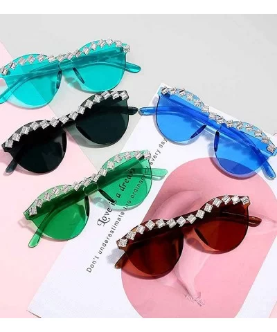 Fashion Party Rhinestone Rimless One-Piece Candy Colored Lens Luxury Diamond Metal Hinge Cat Sunglasses - C218Y4T8YNA $9.46 R...