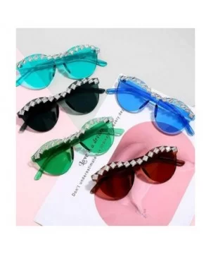 Fashion Party Rhinestone Rimless One-Piece Candy Colored Lens Luxury Diamond Metal Hinge Cat Sunglasses - C218Y4T8YNA $9.46 R...