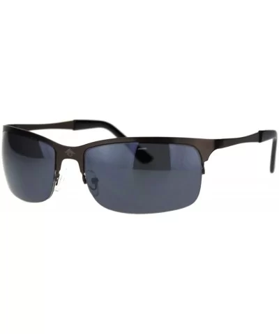 Mens Narrow Rectangular Sport Half Metal Rim Agent Sunglasses - Copper Black - CR18QSQHQ7O $5.66 Sport