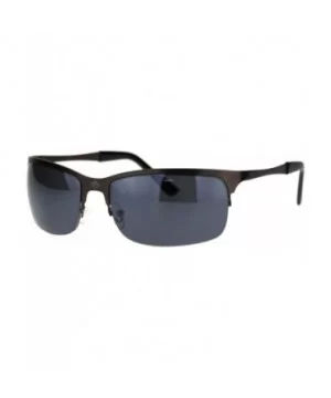 Mens Narrow Rectangular Sport Half Metal Rim Agent Sunglasses - Copper Black - CR18QSQHQ7O $5.66 Sport