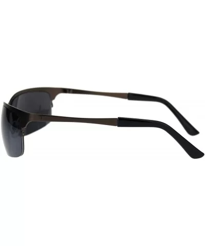 Mens Narrow Rectangular Sport Half Metal Rim Agent Sunglasses - Copper Black - CR18QSQHQ7O $5.66 Sport