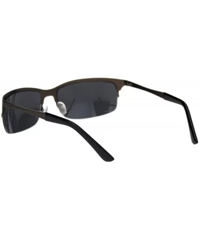 Mens Narrow Rectangular Sport Half Metal Rim Agent Sunglasses - Copper Black - CR18QSQHQ7O $5.66 Sport