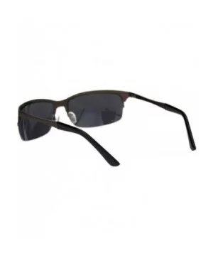 Mens Narrow Rectangular Sport Half Metal Rim Agent Sunglasses - Copper Black - CR18QSQHQ7O $5.66 Sport