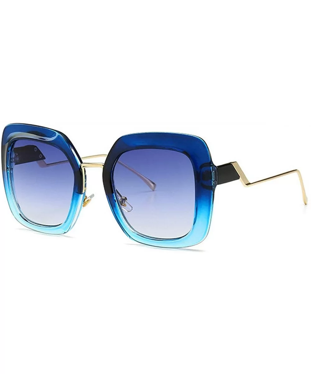 Fashion Large Frame Cat Sunglasses Lady Vintage Square Gradient Sun Glasses UV400 - Blue - CP18RLIC6XL $9.27 Square