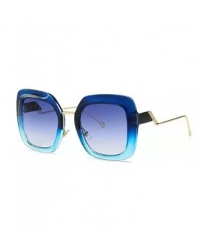 Fashion Large Frame Cat Sunglasses Lady Vintage Square Gradient Sun Glasses UV400 - Blue - CP18RLIC6XL $9.27 Square