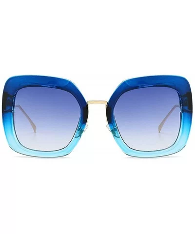 Fashion Large Frame Cat Sunglasses Lady Vintage Square Gradient Sun Glasses UV400 - Blue - CP18RLIC6XL $9.27 Square