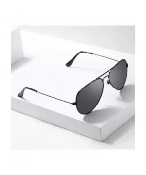 Classic Polarized Aviator Sunglasses for Men Women - 100% UV Protection - A3 Black Frame/Black Lens - CF18KRO8TSY $6.25 Overs...