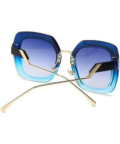 Fashion Large Frame Cat Sunglasses Lady Vintage Square Gradient Sun Glasses UV400 - Blue - CP18RLIC6XL $9.27 Square