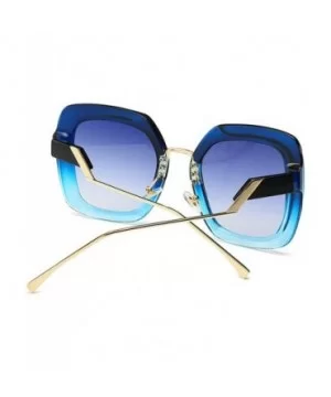 Fashion Large Frame Cat Sunglasses Lady Vintage Square Gradient Sun Glasses UV400 - Blue - CP18RLIC6XL $9.27 Square