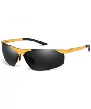 Eyebrow-free square sunglasses retro polarized sunglasses men's outdoor riding mirror - Gold Grey C5 - CS1904RY7CG $10.89 Square