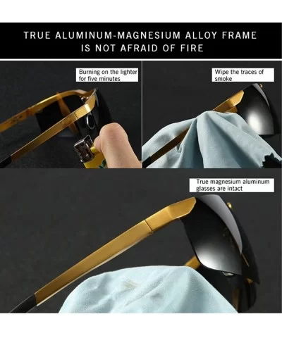 Eyebrow-free square sunglasses retro polarized sunglasses men's outdoor riding mirror - Gold Grey C5 - CS1904RY7CG $10.89 Square