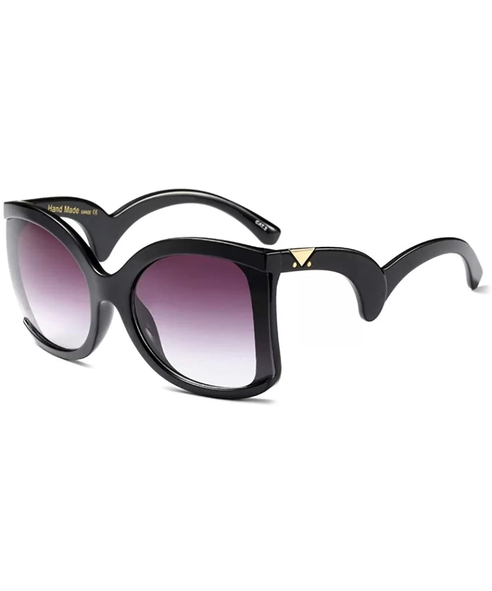 Big Vintage Square Cat-eye Sunglasses for Women Round Butterfly Irregular Temple - Black - CG1963Z3T02 $10.94 Cat Eye