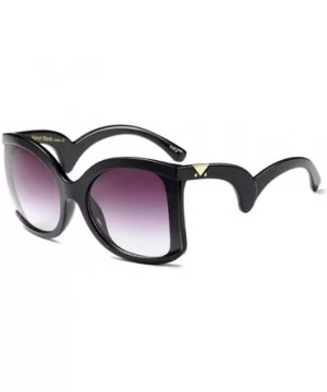 Big Vintage Square Cat-eye Sunglasses for Women Round Butterfly Irregular Temple - Black - CG1963Z3T02 $10.94 Cat Eye