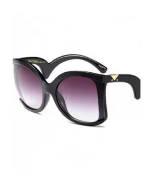 Big Vintage Square Cat-eye Sunglasses for Women Round Butterfly Irregular Temple - Black - CG1963Z3T02 $10.94 Cat Eye