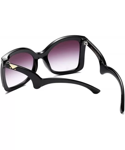 Big Vintage Square Cat-eye Sunglasses for Women Round Butterfly Irregular Temple - Black - CG1963Z3T02 $10.94 Cat Eye