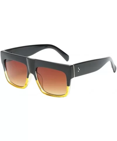 Lady Vintage Big Square Sunglasses Rivet Eyewear Flat Top Sun Glasses - Black Yellow Brown - CK18TZKITI5 $12.40 Oval