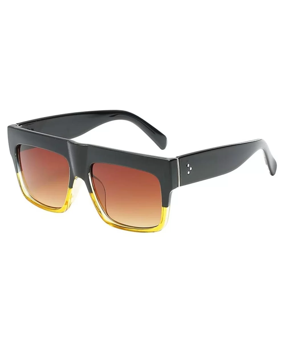 Lady Vintage Big Square Sunglasses Rivet Eyewear Flat Top Sun Glasses - Black Yellow Brown - CK18TZKITI5 $12.40 Oval