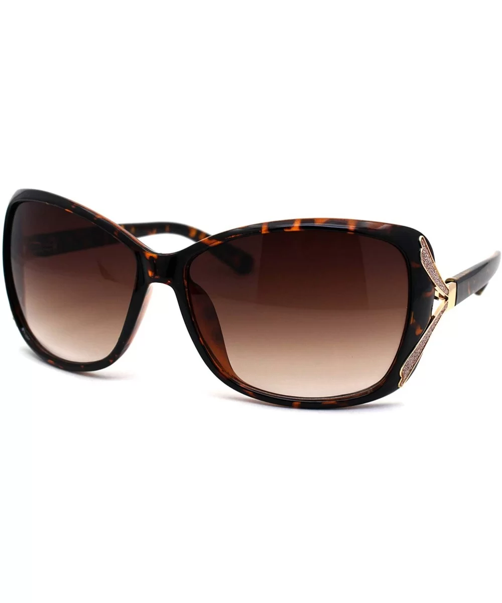 Womens Glitter Jewel Ribbon Hinge Butterfly Sunglasses - Tortoise Gold Brown - CL196U8XX97 $9.90 Butterfly