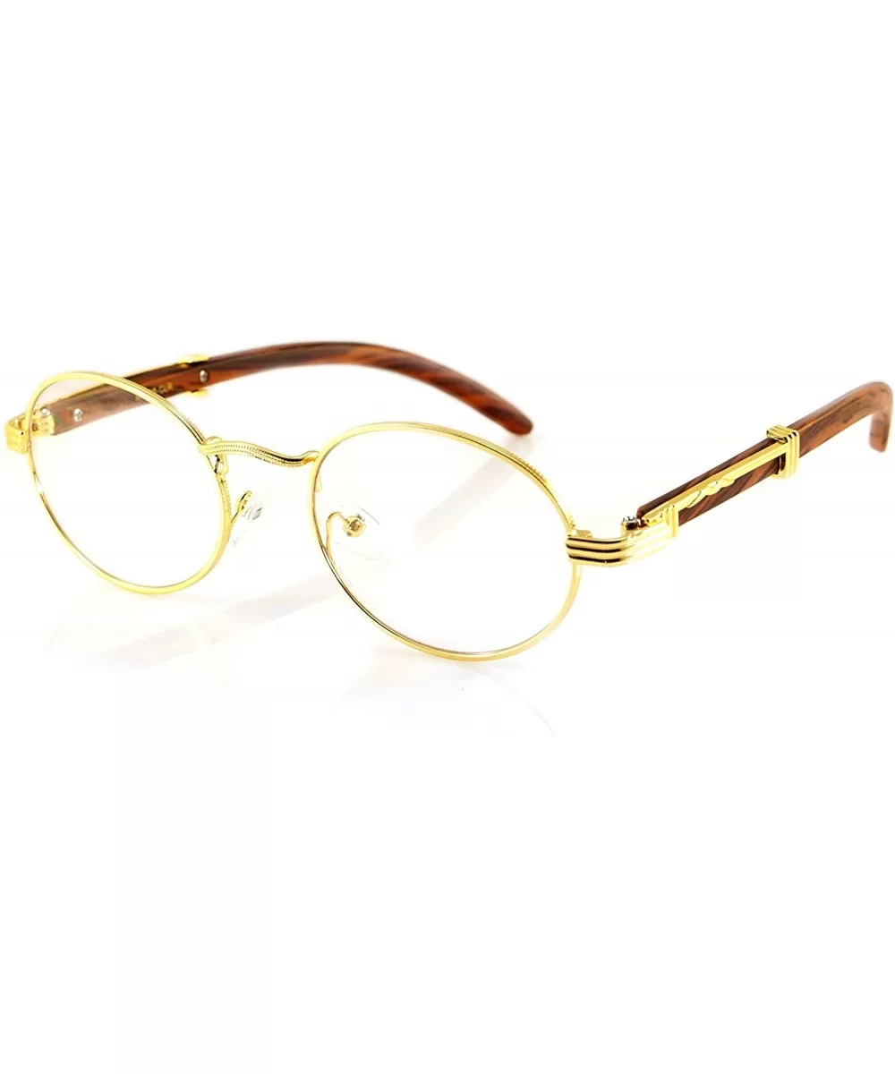 Vintage Oval Rectangle Clear Lens Metal & Wood Feel Eyeglasses A103 A201 - Gold/ Brown - CB180LIW7C2 $12.60 Square