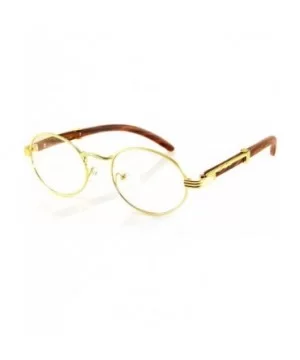 Vintage Oval Rectangle Clear Lens Metal & Wood Feel Eyeglasses A103 A201 - Gold/ Brown - CB180LIW7C2 $12.60 Square