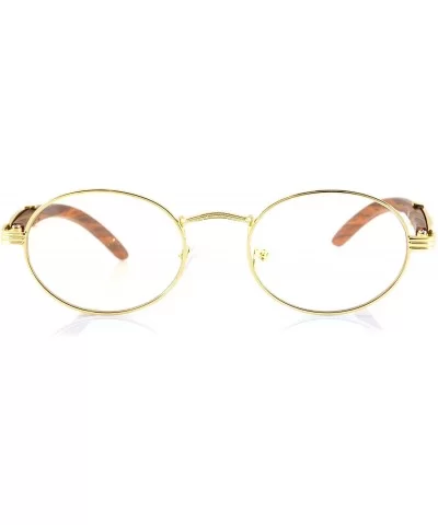 Vintage Oval Rectangle Clear Lens Metal & Wood Feel Eyeglasses A103 A201 - Gold/ Brown - CB180LIW7C2 $12.60 Square