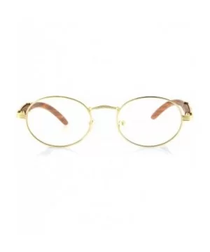 Vintage Oval Rectangle Clear Lens Metal & Wood Feel Eyeglasses A103 A201 - Gold/ Brown - CB180LIW7C2 $12.60 Square