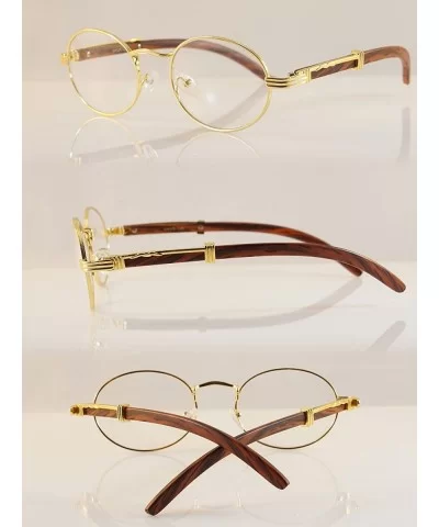 Vintage Oval Rectangle Clear Lens Metal & Wood Feel Eyeglasses A103 A201 - Gold/ Brown - CB180LIW7C2 $12.60 Square