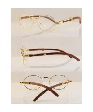 Vintage Oval Rectangle Clear Lens Metal & Wood Feel Eyeglasses A103 A201 - Gold/ Brown - CB180LIW7C2 $12.60 Square