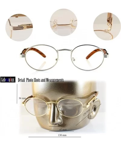 Vintage Oval Rectangle Clear Lens Metal & Wood Feel Eyeglasses A103 A201 - Gold/ Brown - CB180LIW7C2 $12.60 Square