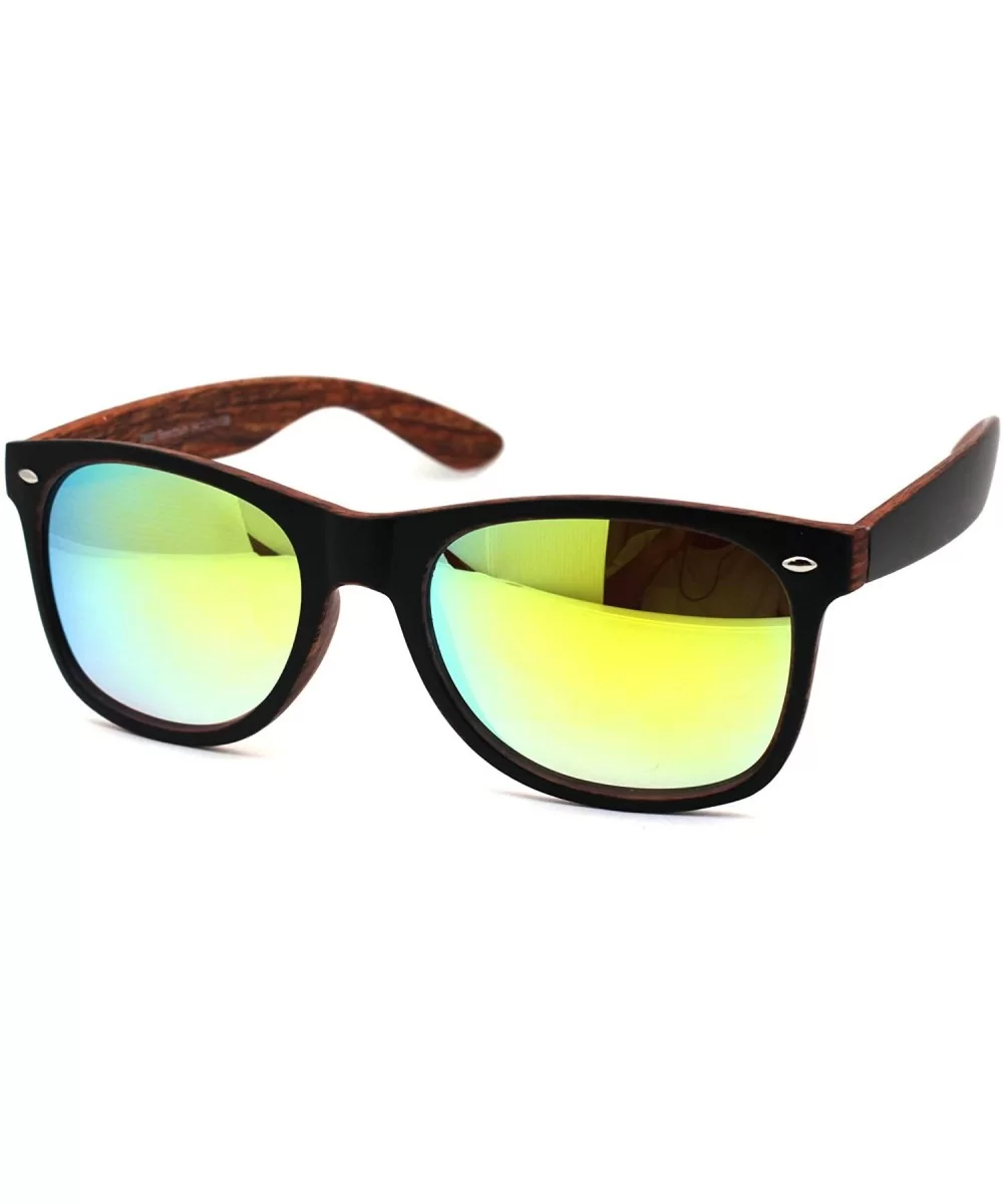 Mens Spectrum Color Mirror Hipster Horn Rim Woodgrain Sunglasses - Black Red Wood Yellow Mirror - CD18ZWQ8XHQ $6.84 Rectangular