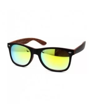 Mens Spectrum Color Mirror Hipster Horn Rim Woodgrain Sunglasses - Black Red Wood Yellow Mirror - CD18ZWQ8XHQ $6.84 Rectangular