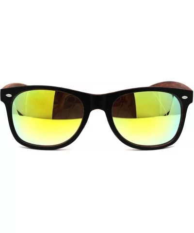 Mens Spectrum Color Mirror Hipster Horn Rim Woodgrain Sunglasses - Black Red Wood Yellow Mirror - CD18ZWQ8XHQ $6.84 Rectangular