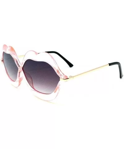 Smooch Kiss Bold Lips Oversized Sunglasses - Gold Black Frame Crystal Pink Lips - CL18U976AZN $8.44 Oversized