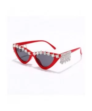 Vintage Sexy Red Women Tassel Diamond Sunglasses Luxury Designer Fashion Black Cat Eye Rhinestone Glasses - 2 Red - C2198GD3R...