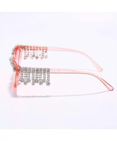 Vintage Sexy Red Women Tassel Diamond Sunglasses Luxury Designer Fashion Black Cat Eye Rhinestone Glasses - 2 Red - C2198GD3R...