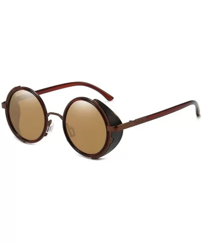 Steampunk Vintage Retro Round Sunglasses Metal Circle Frame - Brown Lens+brown Frame - CS17YD2ADST $14.33 Aviator