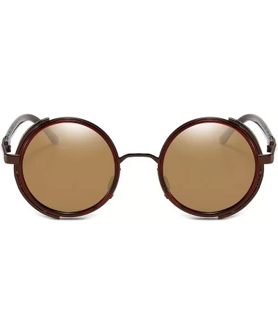 Steampunk Vintage Retro Round Sunglasses Metal Circle Frame - Brown Lens+brown Frame - CS17YD2ADST $14.33 Aviator