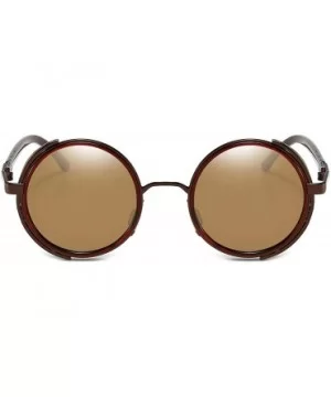 Steampunk Vintage Retro Round Sunglasses Metal Circle Frame - Brown Lens+brown Frame - CS17YD2ADST $14.33 Aviator